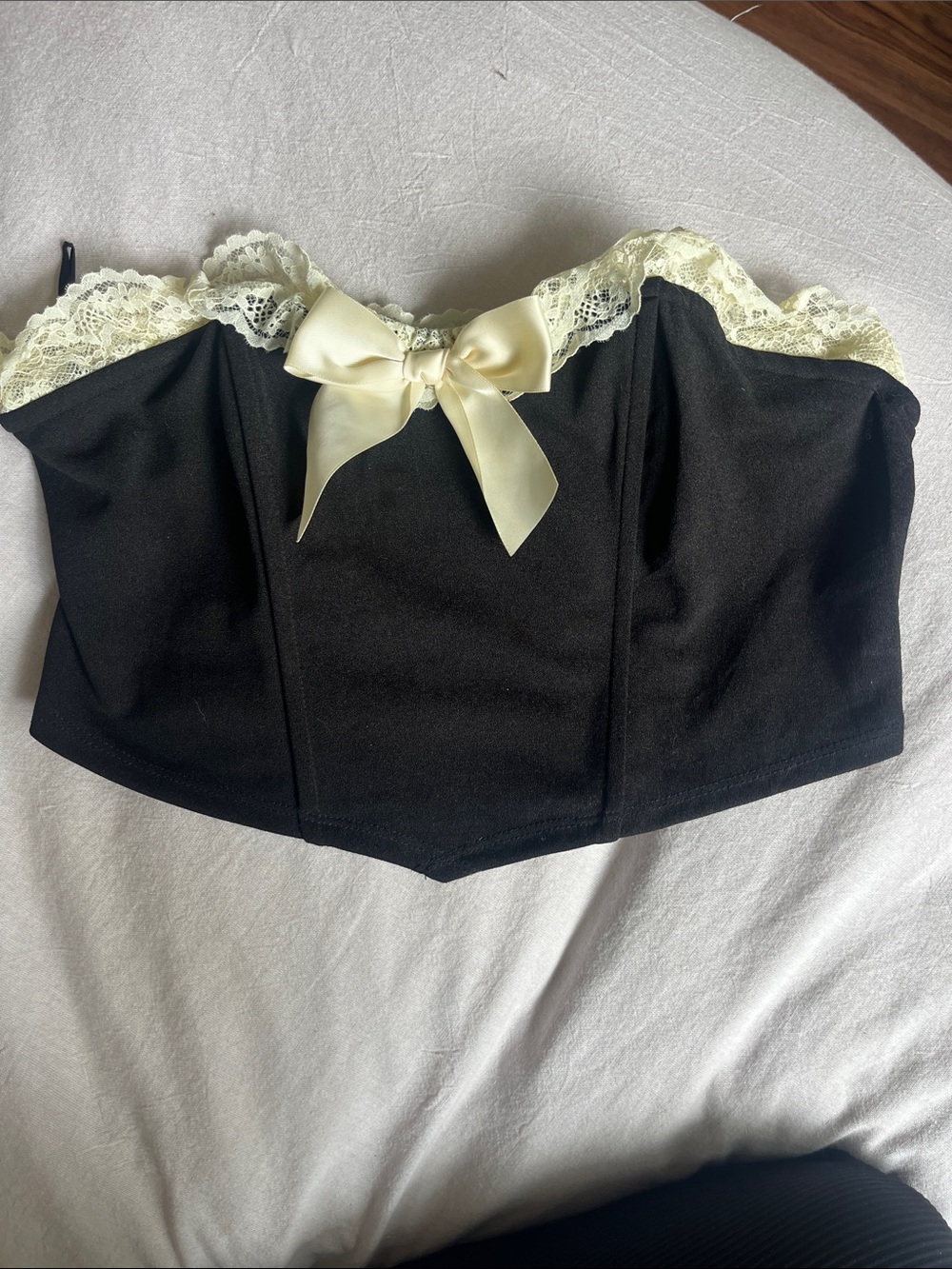 SHEIN Black Corset Top with Ivory Lace Accents